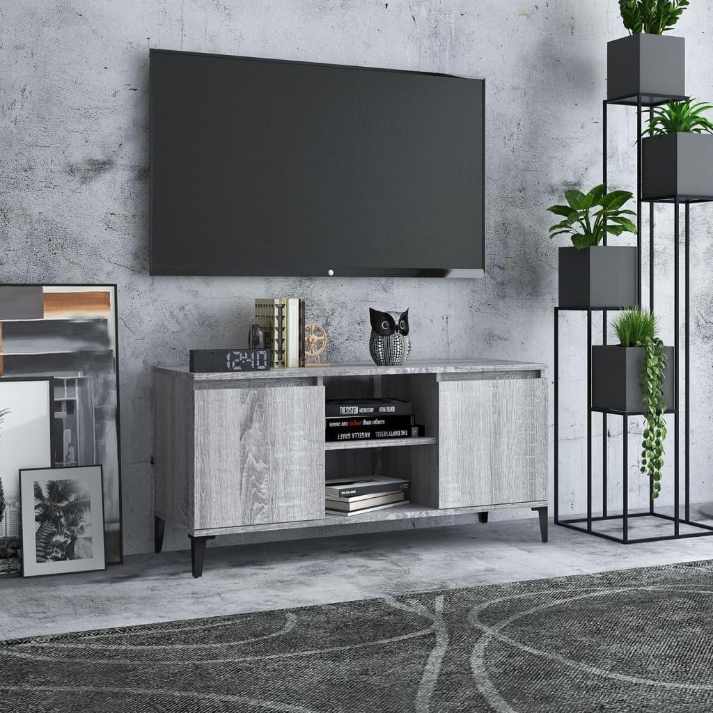 Tv-bord med metalben 103,5x35x50 cm grå sonoma-eg