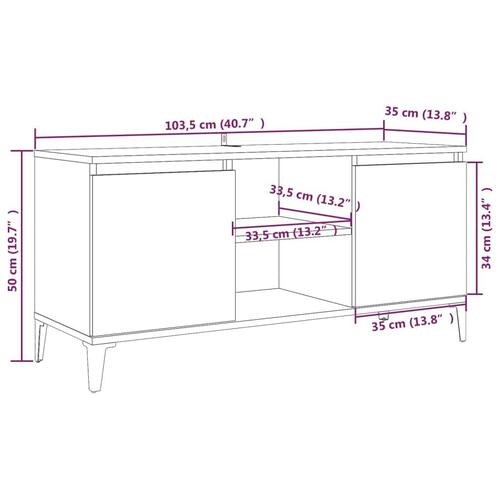 Tv-bord med metalben 103,5x35x50 cm grå sonoma-eg