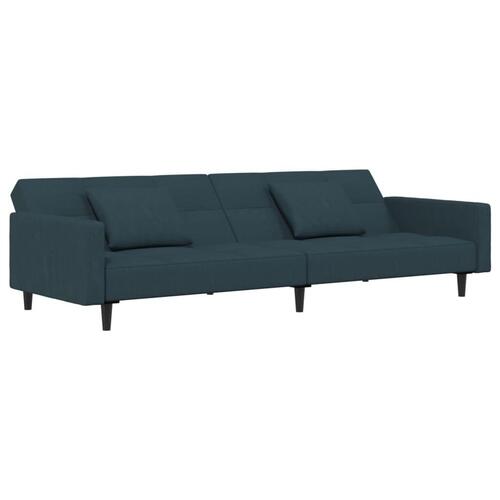 2-personers sovesofa med 2 puder og fodskammel fløjl blå