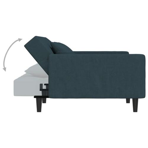2-personers sovesofa med 2 puder og fodskammel fløjl blå
