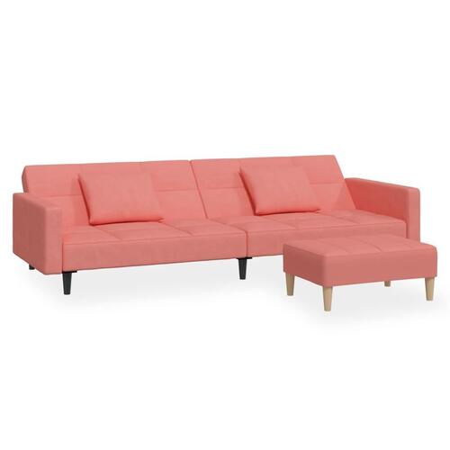 2-personers sovesofa med 2 puder og fodskammel fløjl pink