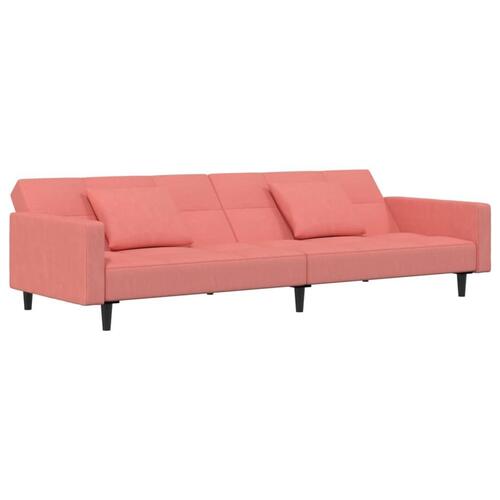 2-personers sovesofa med 2 puder og fodskammel fløjl pink