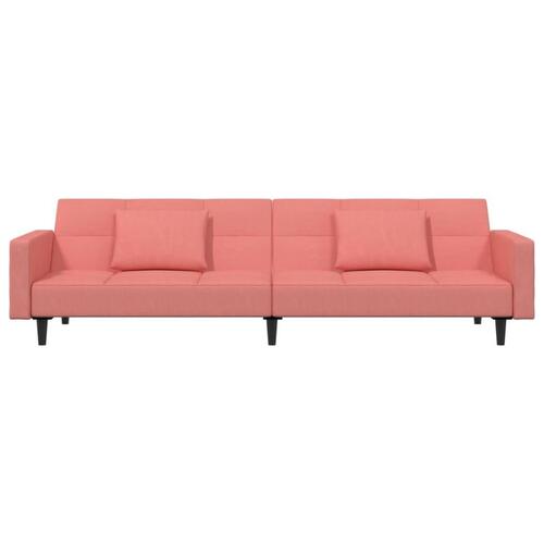 2-personers sovesofa med 2 puder og fodskammel fløjl pink
