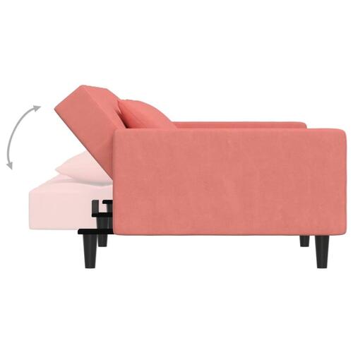 2-personers sovesofa med 2 puder og fodskammel fløjl pink