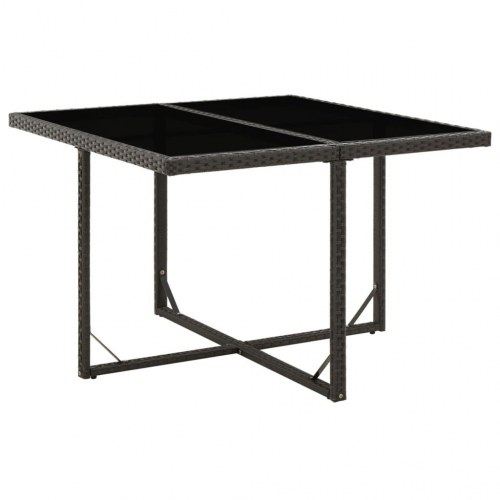 Havebord i polyrattan med glasplade - 109 x 107 x 74 cm, sort