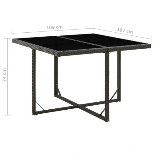 Havebord i polyrattan med glasplade - 109 x 107 x 74 cm, sort