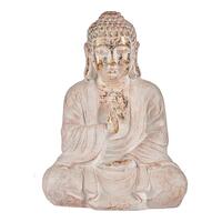 Dekorativ havefigur Buddha Hvid/Guld Polyesterharpisk (23,5 x 49 x 36 cm)