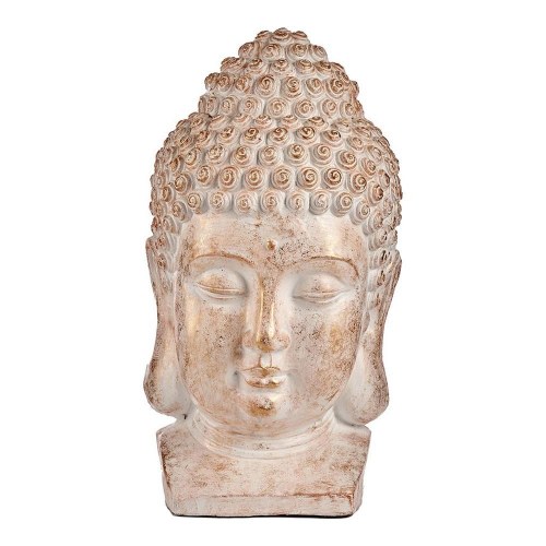 Ibergarden dekorativ havefigur - Buddha hoved, hvid/gylden, polyesterharpiks, 35 × 65,5 × 38 cm