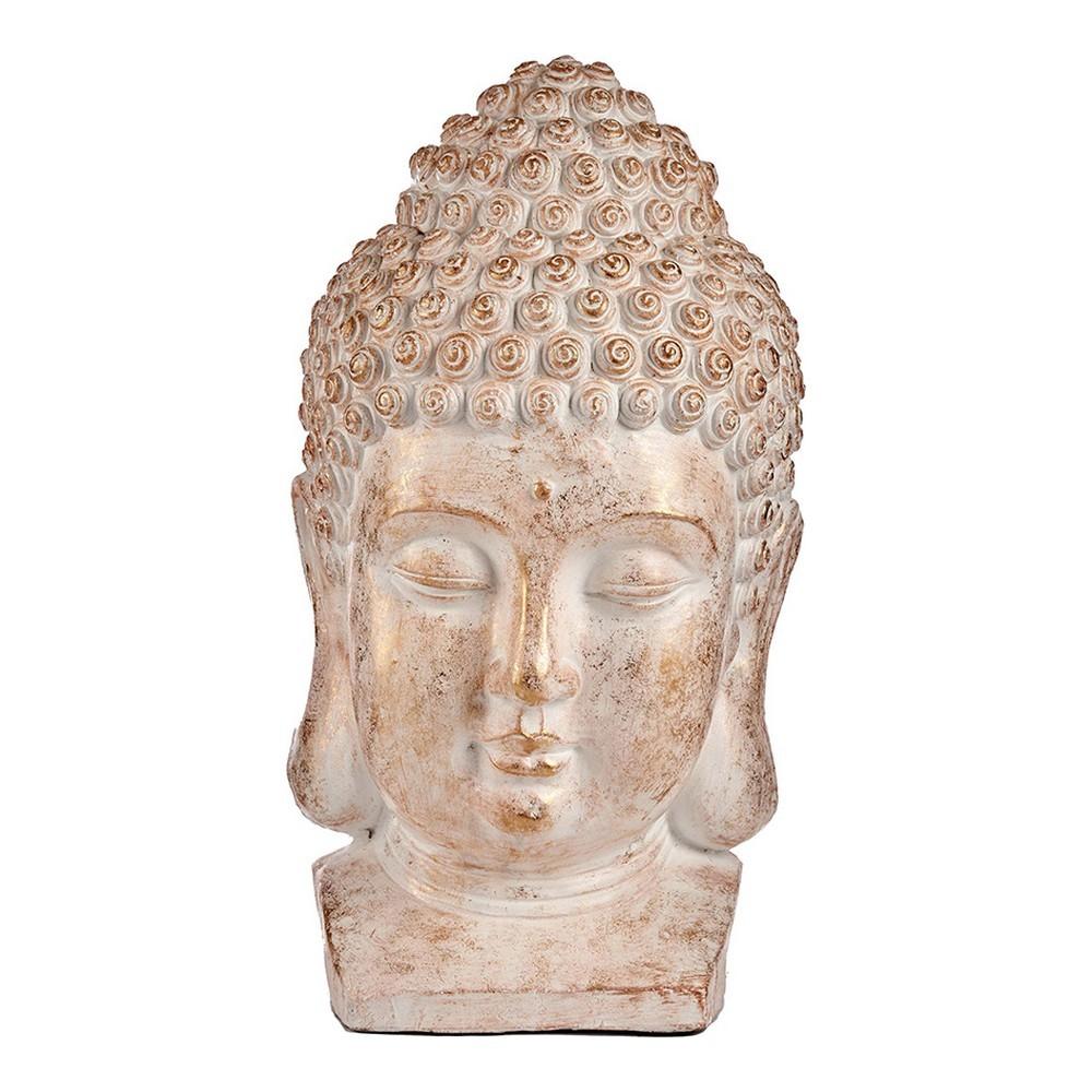Ibergarden dekorativ havefigur - Buddha hoved, hvid/gylden, polyesterharpiks, 35 × 65,5 × 38 cm