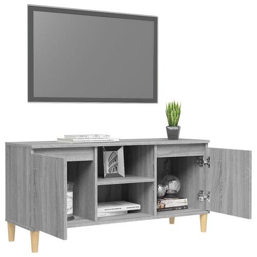Tv-bord med massive træben 103,5x35x50 cm grå sonoma-eg