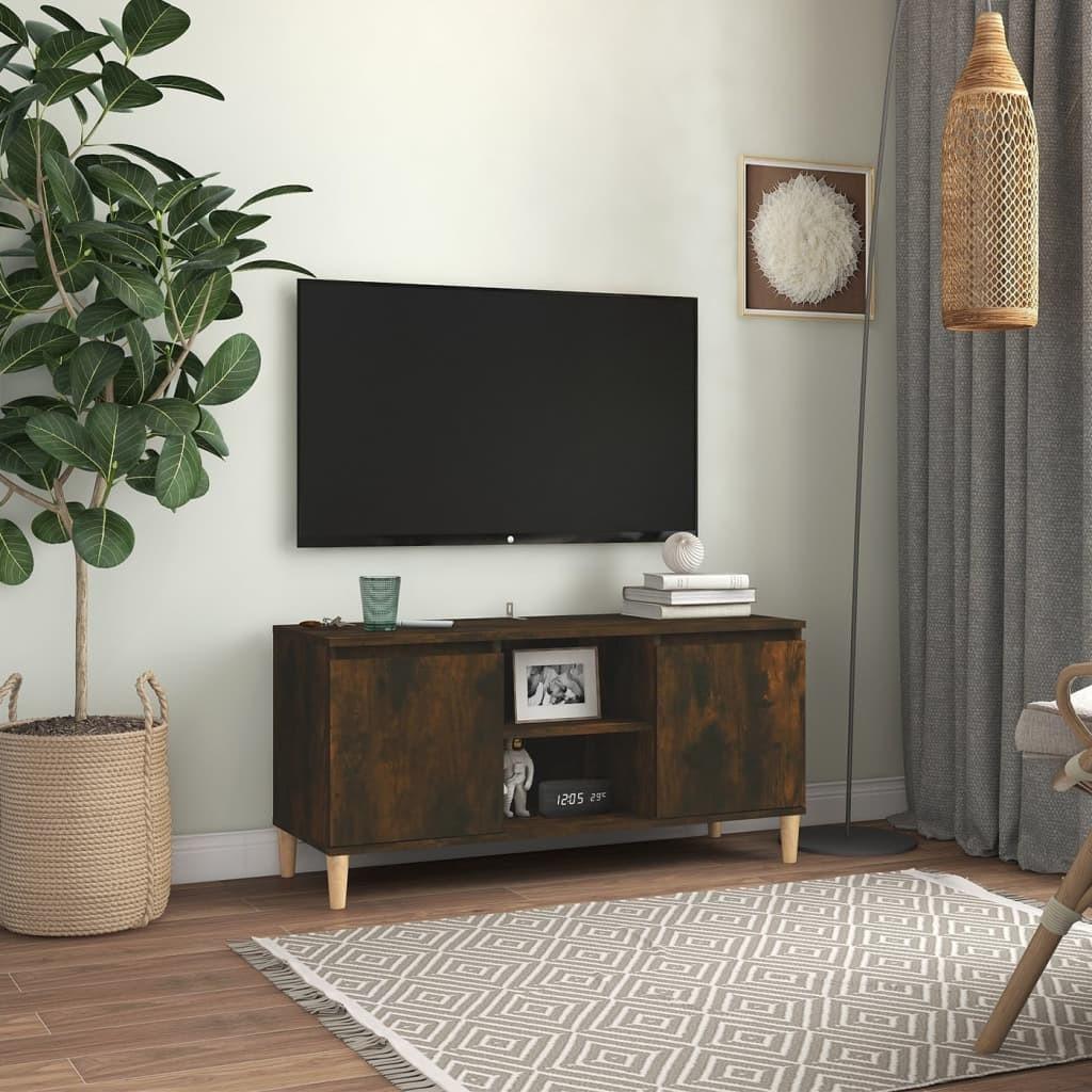 Tv-bord med massive træben 103,5x35x50 cm røget egetræsfarve