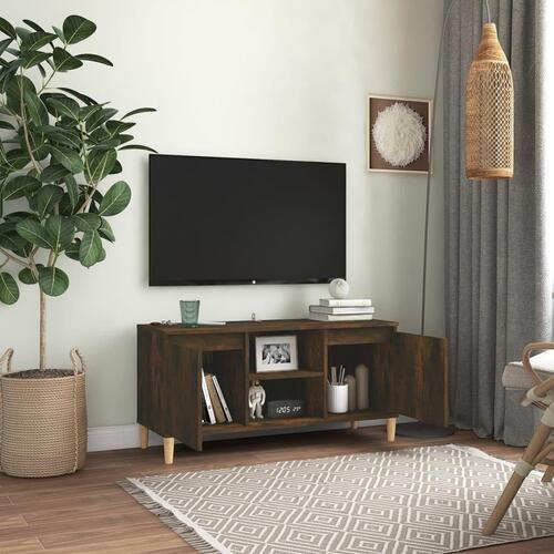 Tv-bord med massive træben 103,5x35x50 cm røget egetræsfarve