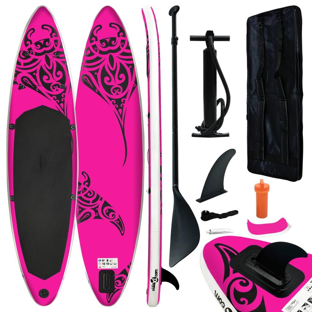 Oppusteligt paddleboardsæt 305x76x15 cm lyserød