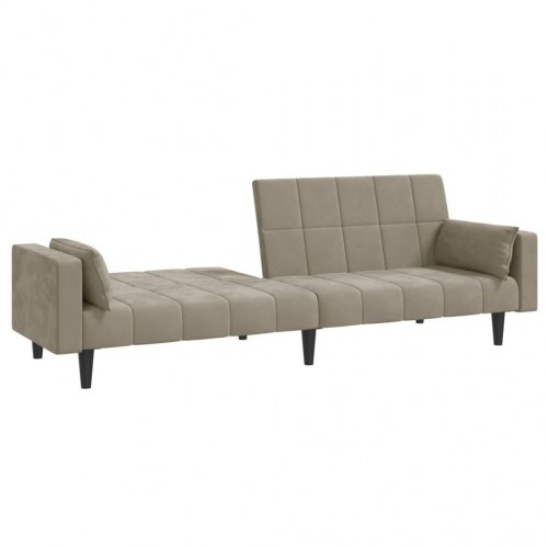 2-personers sovesofa med 2 puder fløjl lysegrå