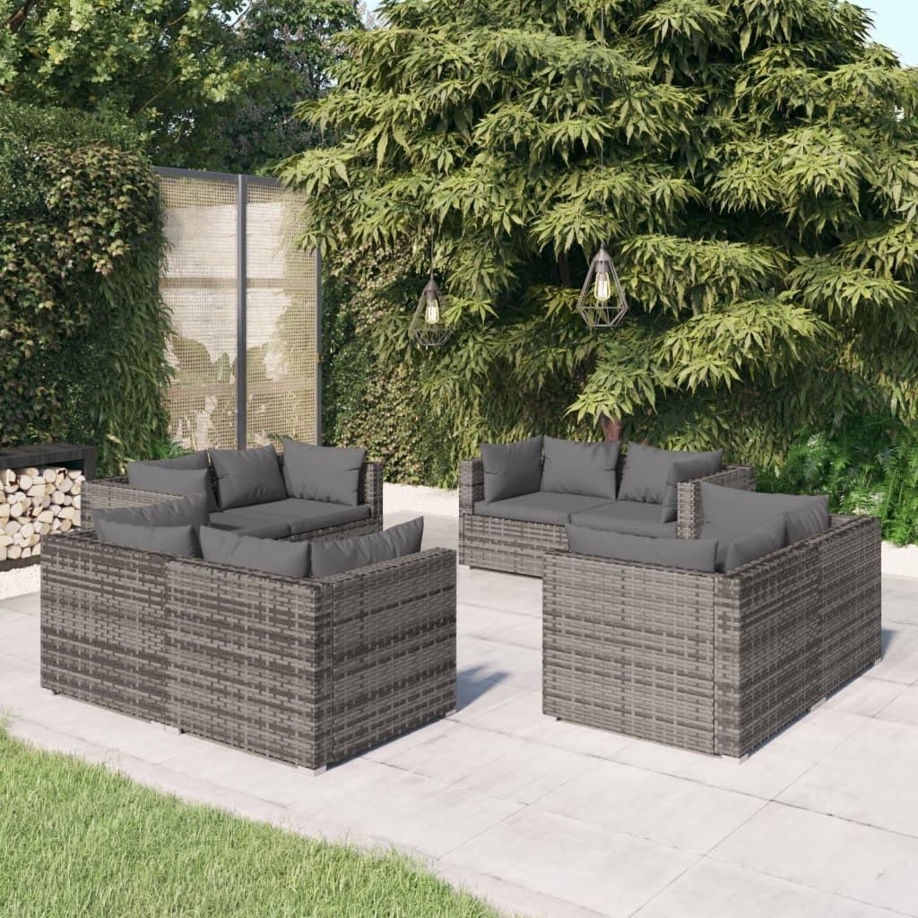 Loungesæt Til Haven 5 Dele Med Hynder Polyrattan - Grå og antracitgrå / 8x hjørnedel