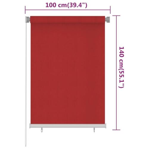 Udendørs rullegardin 100x140 cm HDPE rød