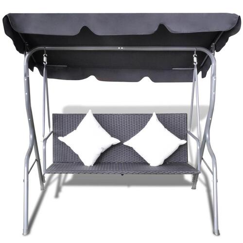 Udendørs gyngesofa med baldakin polyrattan sort