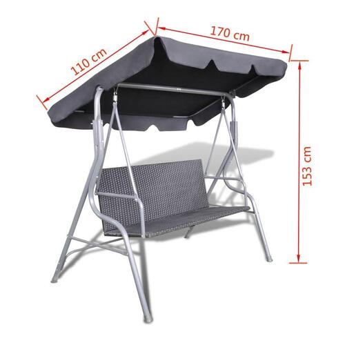 Udendørs gyngesofa med baldakin polyrattan sort
