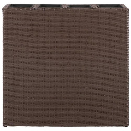 Plantekasse med 4 krukker polyrattan brun