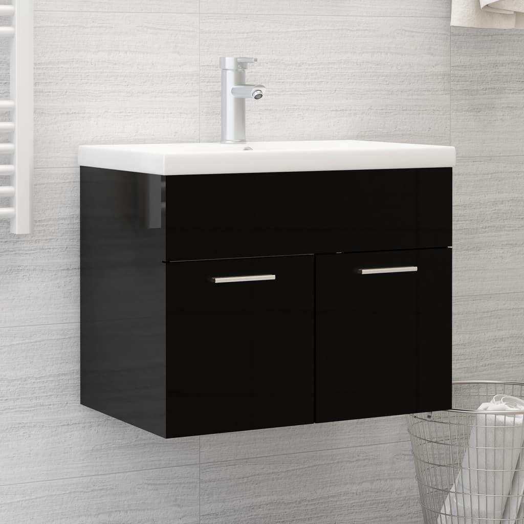 Badeværelsesmøbelsæt med håndvask spånplade sort højglans