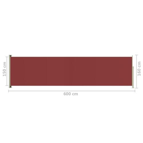Sammenrullelig sidemarkise til terrassen 160 x 600 cm rød