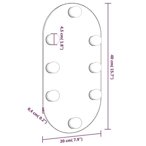 Spejl med LED-lamper 40x20 cm oval glas