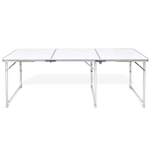 Sammenfoldeligt højdejusterbart camping bord i aluminium, 180 x 60 cm