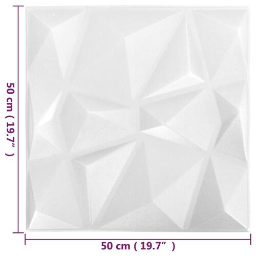 3D-vægpaneler 24 stk. 50x50 cm 6 m² diamanthvid