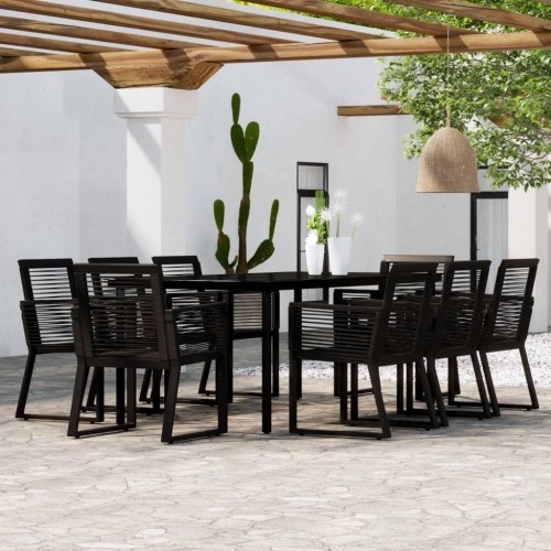 Spisebordssæt til haven 9 dele - sort glasbord og stole i PVC-rattan