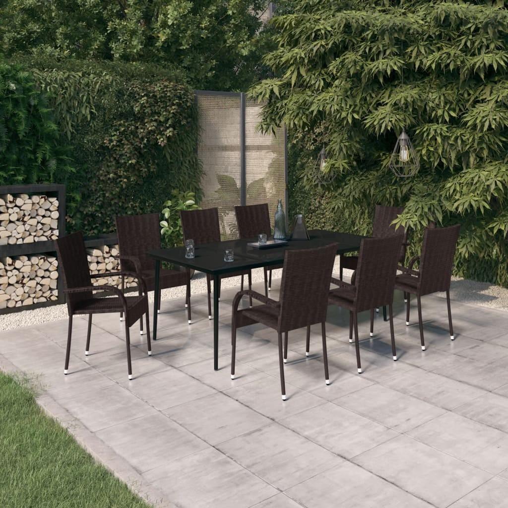 Spisebordssæt Til Haven - Brun og sort / 200 cm bordlængde / 8