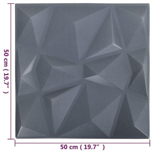 3D-vægpaneler 12 stk. 50x50 cm 3 m² diamantgrå