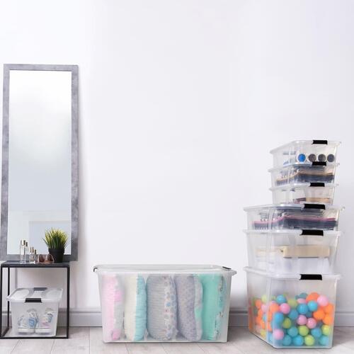 Opbevaringskasser med låg 2 stk. 32 l transparent