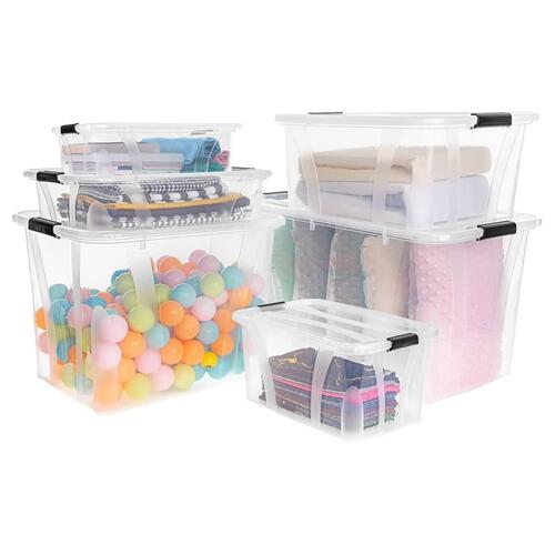 Opbevaringskasser med låg 2 stk. 32 l transparent