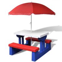 Bord- og bænkesæt til børn med parasol flerfarvet