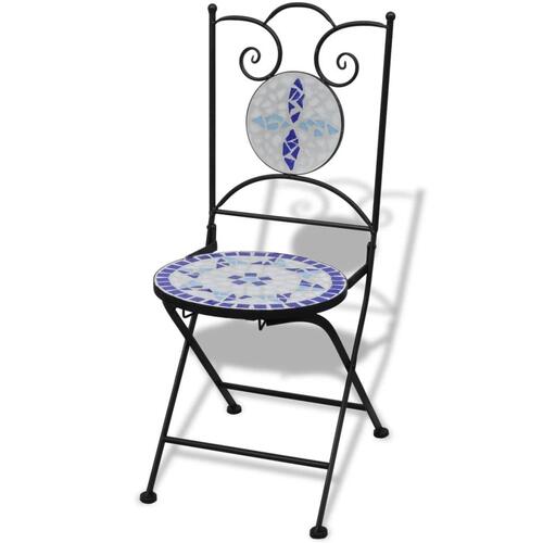 Foldbare bistrostole 2 stk. keramik blå og hvid