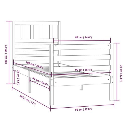 Sengeramme 90x190 cm Single massivt træ