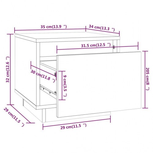 Sengebord 35x34x32 cm massivt fyrretræ