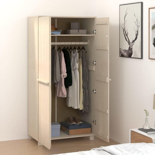 Klædeskab HAMAR 89x50x180 cm massivt fyrretræ honningbrun