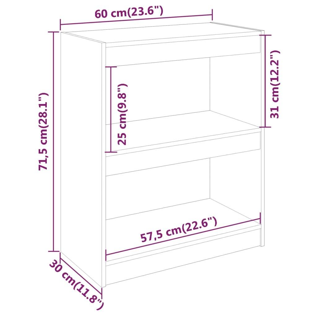 Bogreol/rumdeler 60x30x71,5 cm massivt fyrretræ hvid