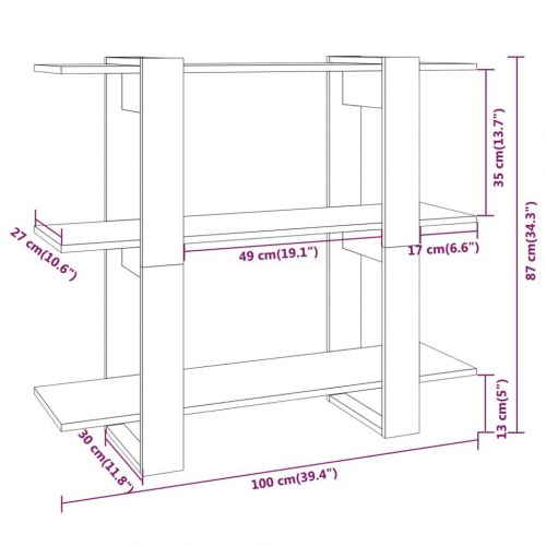 Bogreol/rumdeler 100x30x87 cm fyrretræ hvid