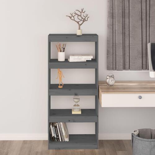 Bogreol/rumdeler 60x30x135,5 cm massivt fyrretræ grå