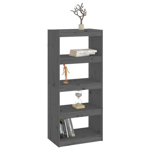 Bogreol/rumdeler 60x30x135,5 cm massivt fyrretræ grå