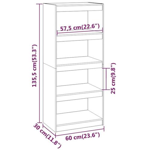Bogreol/rumdeler 60x30x135,5 cm massivt fyrretræ grå