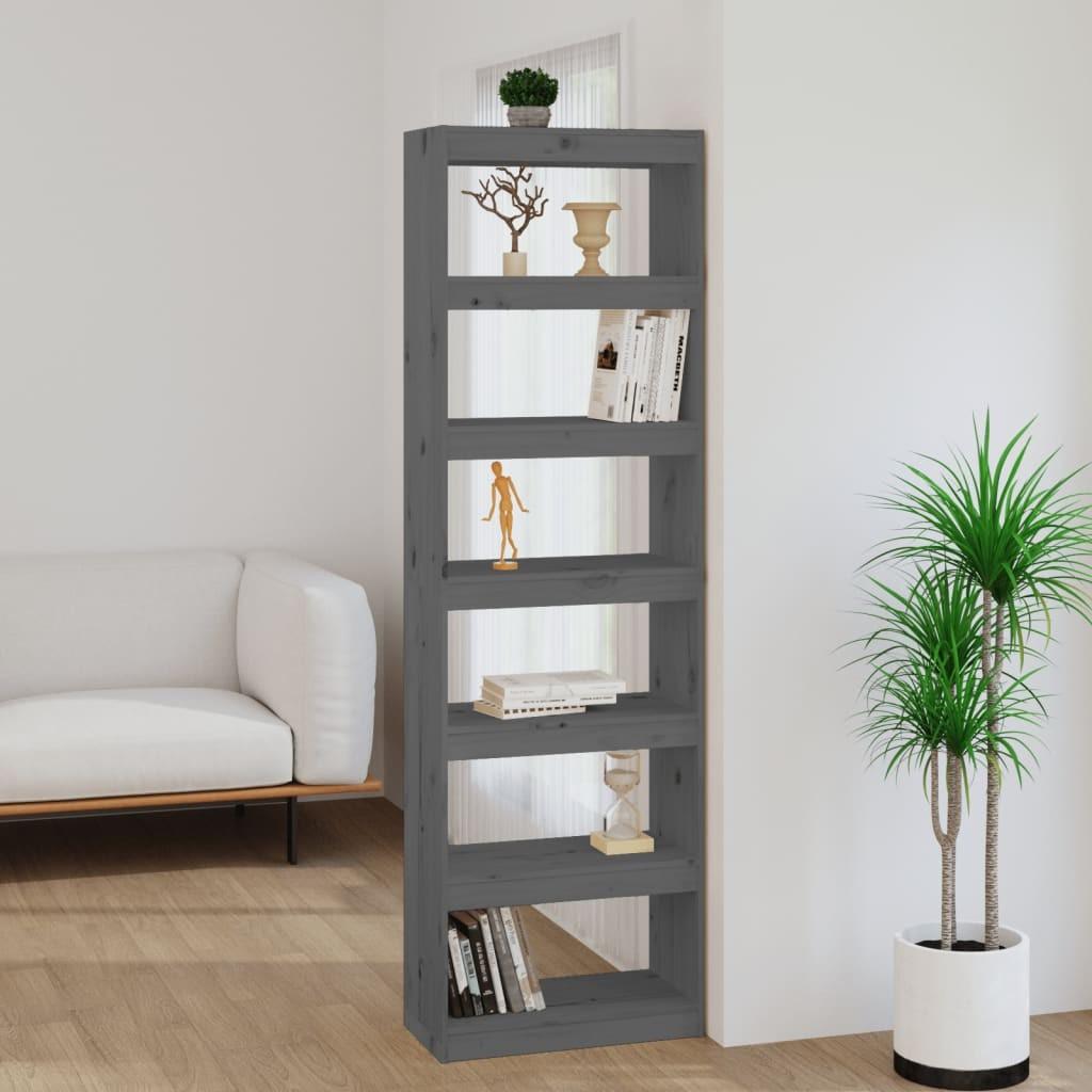 Bogreol/rumdeler 60x30x199,5 cm massivt fyrretræ grå