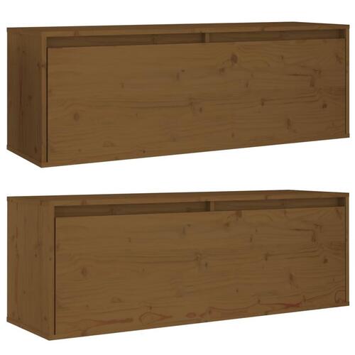 Vægskabe 2 stk. 100x30x35 cm massivt fyrretræ gyldenbrun