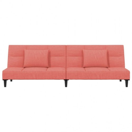 2-personers sovesofa med 2 puder og fodskammel fløjl pink