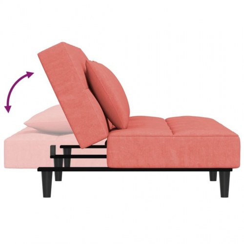 2-personers sovesofa med 2 puder og fodskammel fløjl pink
