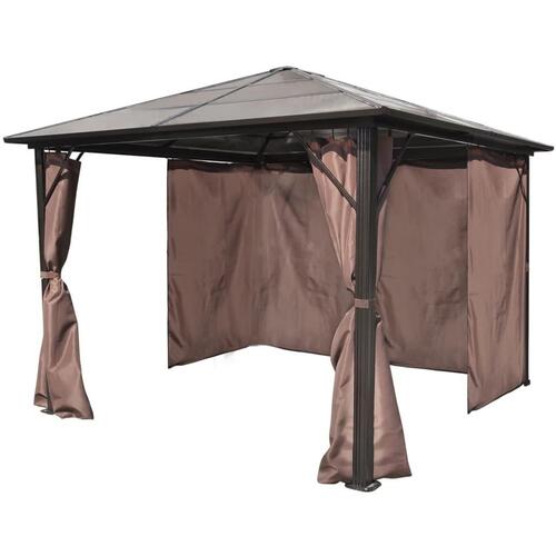 Havepavillon med gardin brun aluminium 300 x 300 cm