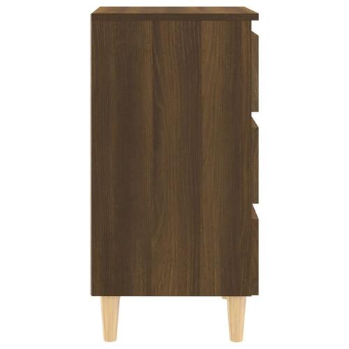 Sengebord med massive træben 40x35x69 cm brun egetræsfarve