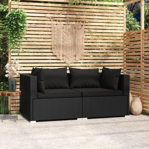 2-personers sofa med hynder polyrattan sort